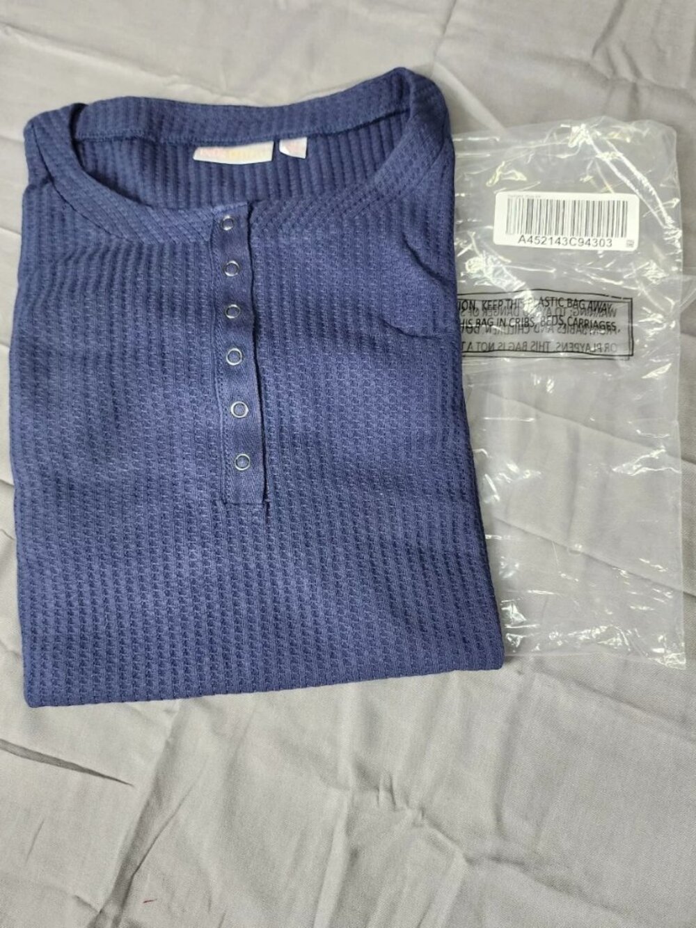 Belle by Kim Gravel Womens 4X Blue Waffle Knit Henley Long Sleeve Top Shirt